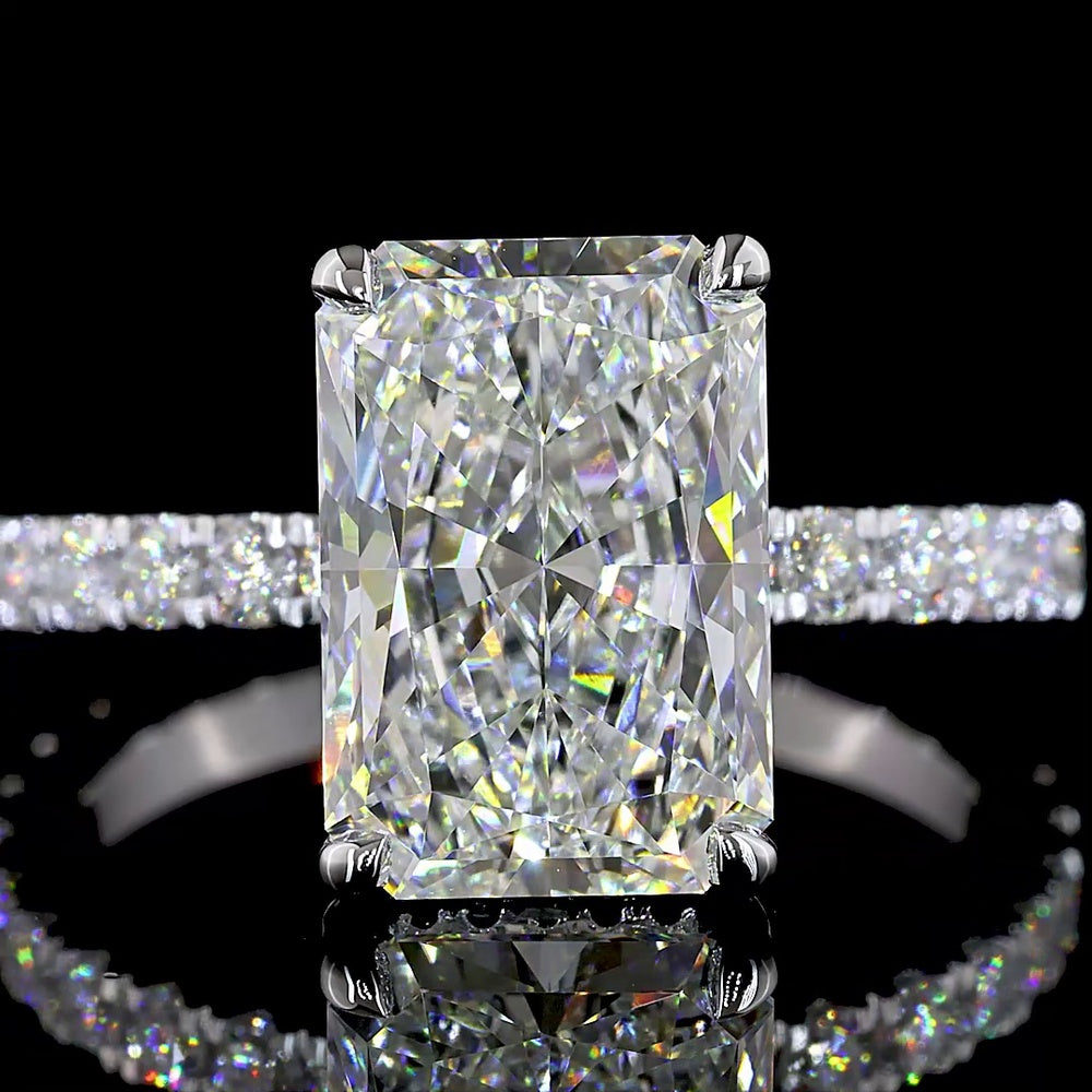 14K White Gold Radiant Cut Hidden Halo Ring with Lab Diamonds - 5.01 Carat Total Diamond Weight (4.09 Carat Center) - Covaloro Fine Jewelry