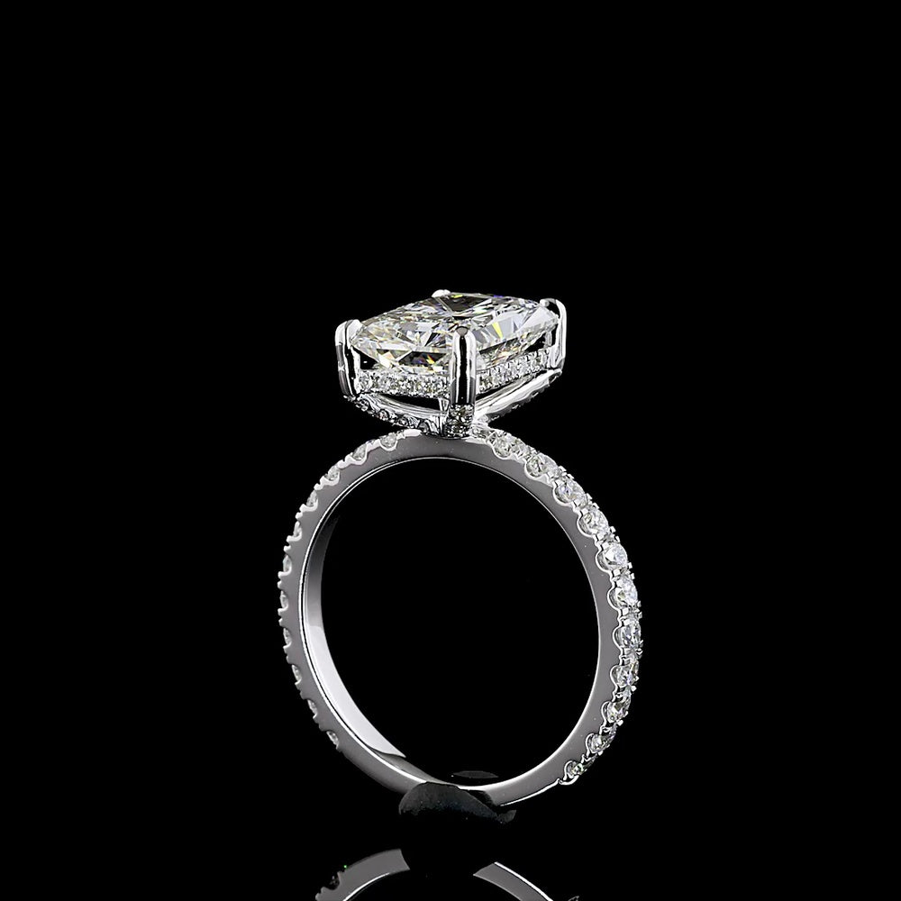 14K White Gold Radiant Cut Hidden Halo Ring with Lab Diamonds - 5.01 Carat Total Diamond Weight (4.09 Carat Center) - Covaloro Fine Jewelry