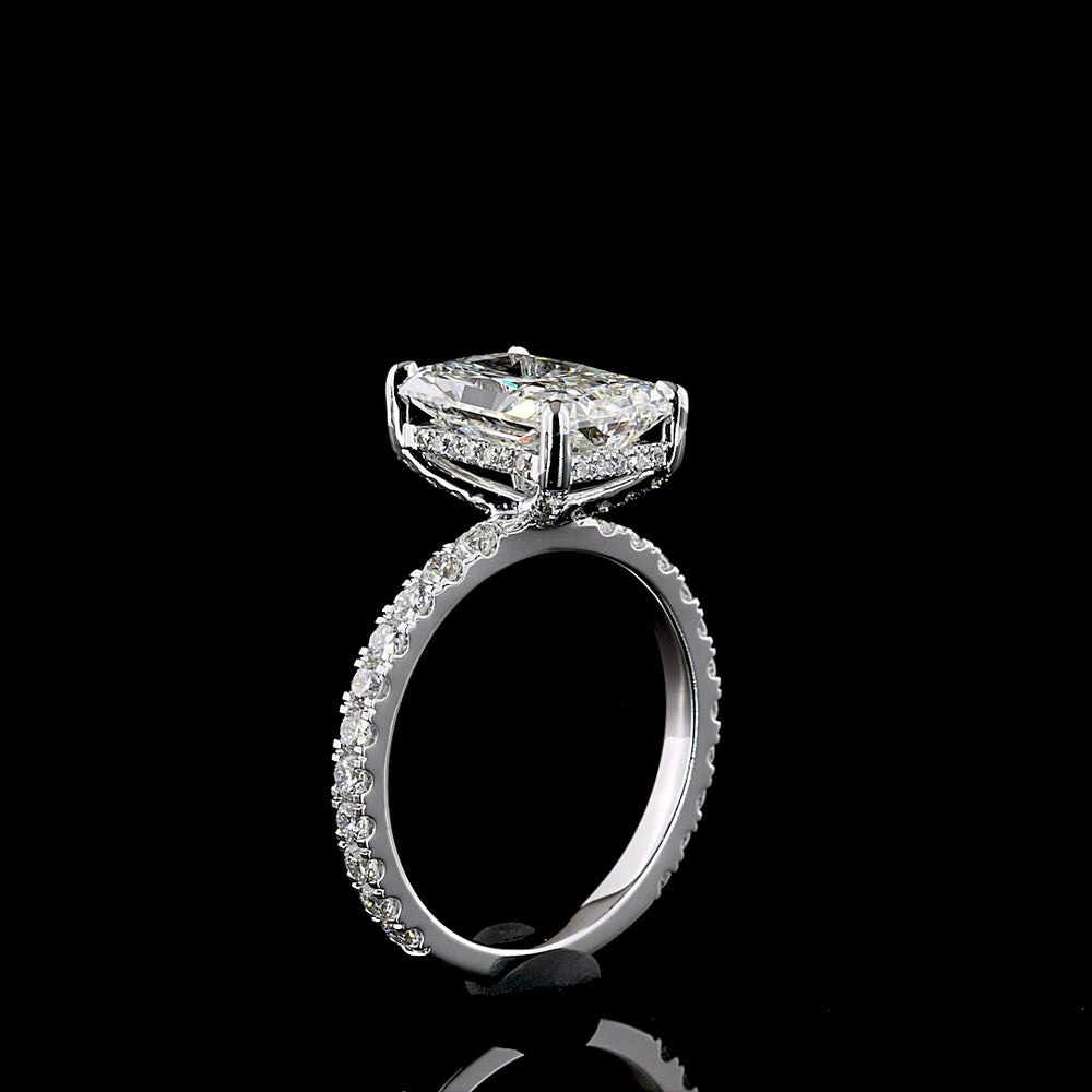 14K White Gold Radiant Cut Hidden Halo Ring with Lab Diamonds - 5.01 Carat Total Diamond Weight (4.09 Carat Center) - Covaloro Fine Jewelry
