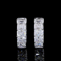 14K White Gold Radiant Cut Huggie Earrings with Lab Grown Diamonds - 2.80 Carat Total Weight, 20 Stones, E-F VS Clarity - Covaloro Fine Jewelry