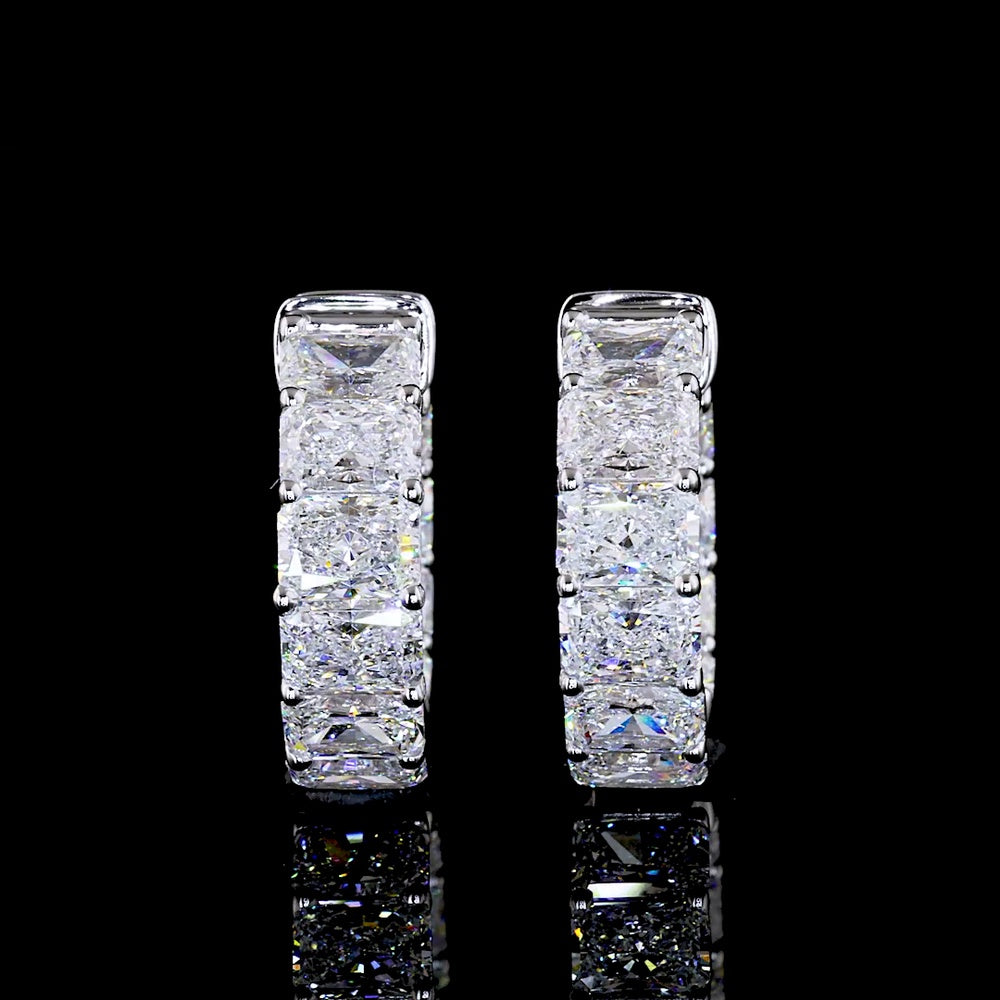 14K White Gold Radiant Cut Huggie Earrings with Lab Grown Diamonds - 2.80 Carat Total Weight, 20 Stones, E-F VS Clarity - Covaloro Fine Jewelry