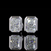 14K White Gold Radiant Cut Lab Diamond Bezel Set Stud Earrings - 2.05 Total Carat Weight, E VS1 Clarity - Covaloro Fine Jewelry