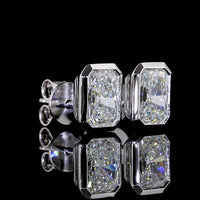 14K White Gold Radiant Cut Lab Diamond Bezel Set Stud Earrings - 2.05 Total Carat Weight, E VS1 Clarity - Covaloro Fine Jewelry