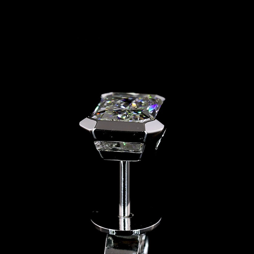 14K White Gold Radiant Cut Lab Diamond Bezel Set Stud Earrings - 2.05 Total Carat Weight, E VS1 Clarity - Covaloro Fine Jewelry