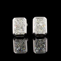 14K White Gold Radiant Cut Lab Diamond Bezel Stud Earrings - 3.07 Carat Total Weight, E-F VVS2 GIA Certified - Covaloro Fine Jewelry