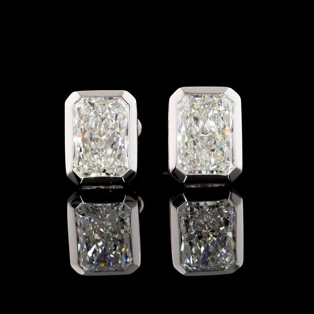 14K White Gold Radiant Cut Lab Diamond Bezel Stud Earrings - 3.07 Carat Total Weight, E-F VVS2 GIA Certified - Covaloro Fine Jewelry