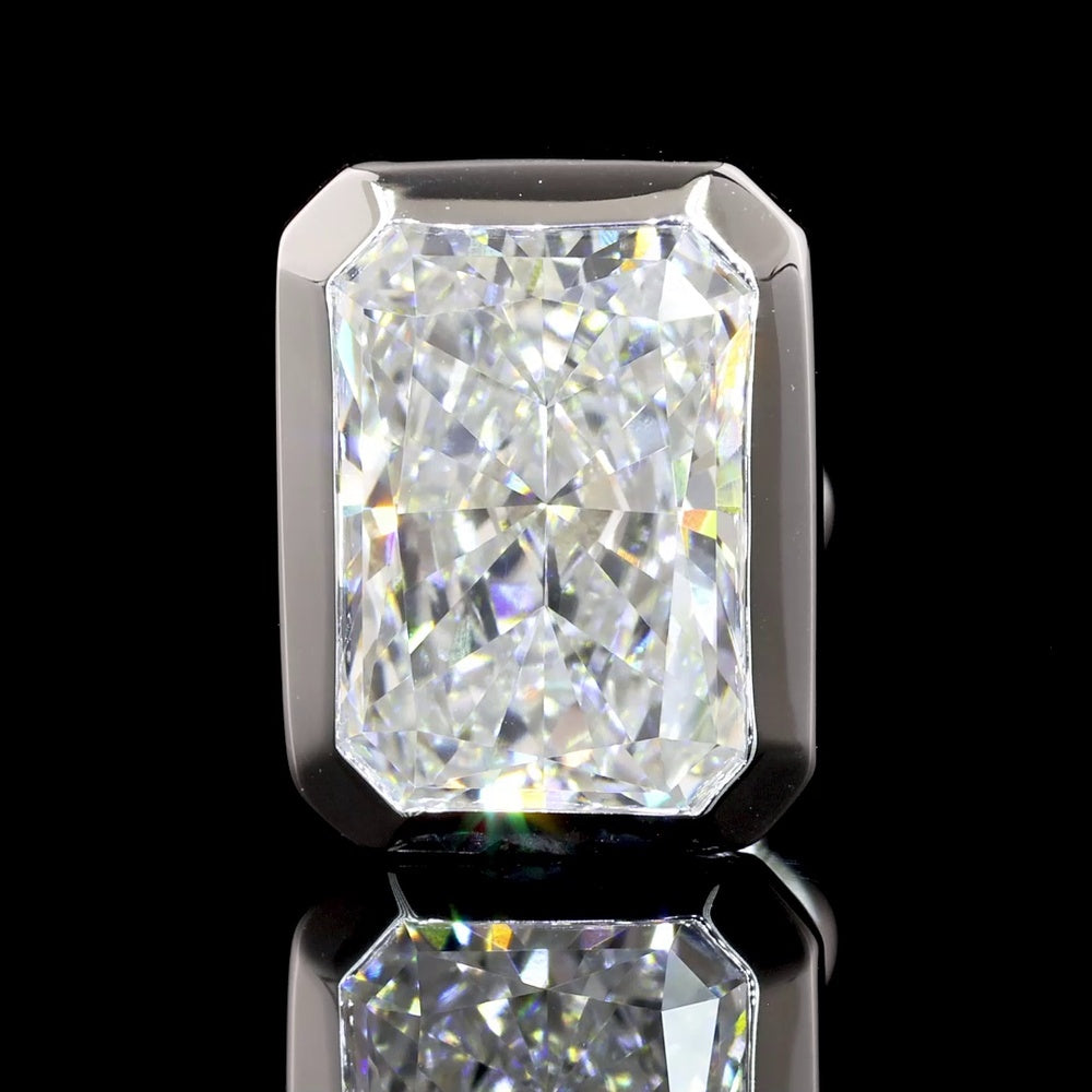 14K White Gold Radiant Cut Lab Diamond Bezel Stud Earrings - 3.07 Carat Total Weight, E-F VVS2 GIA Certified - Covaloro Fine Jewelry