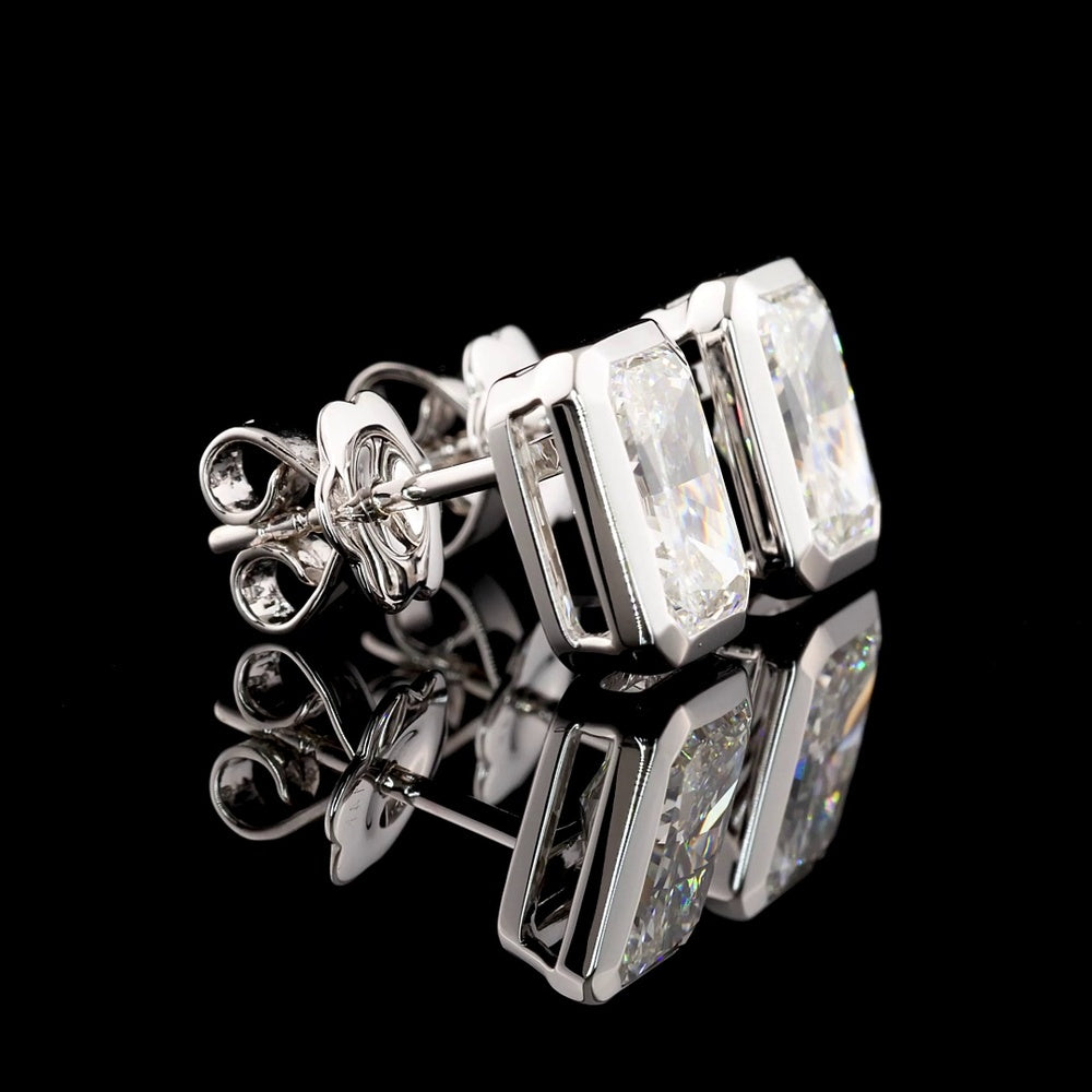 14K White Gold Radiant Cut Lab Diamond Bezel Stud Earrings - 3.07 Carat Total Weight, E-F VVS2 GIA Certified - Covaloro Fine Jewelry