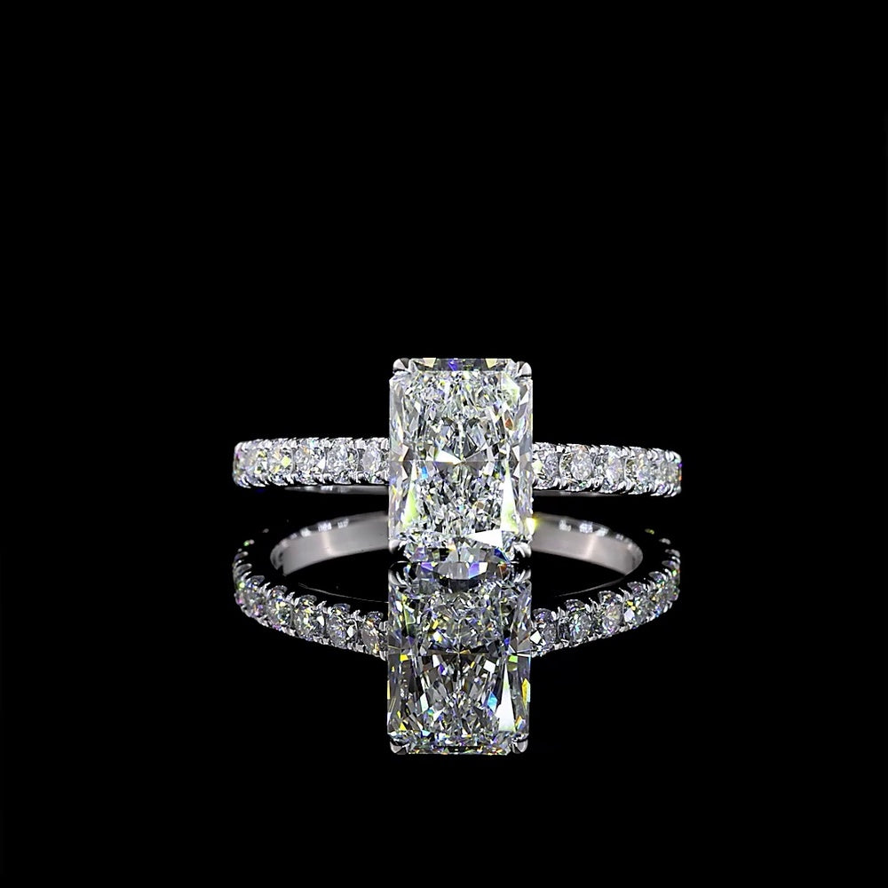 14K White Gold Radiant Cut Lab Diamond Engagement Ring with 2.05 Carat Center Stone and Accented Shank - 2.73 Total Carat Weight, IGI Certified - Covaloro Fine Jewelry