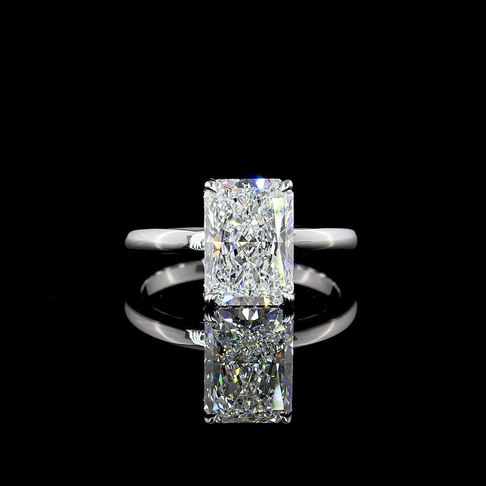 14K White Gold Radiant Cut Lab Diamond Hidden Halo Engagement Ring - 3.26 Carat Total Diamond Weight, E VS1 Center - Covaloro Fine Jewelry