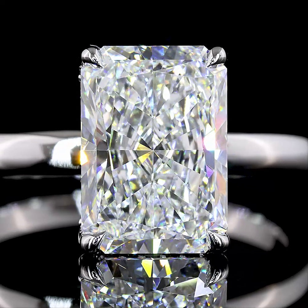 14K White Gold Radiant Cut Lab Diamond Hidden Halo Engagement Ring - 3.26 Carat Total Diamond Weight, E VS1 Center - Covaloro Fine Jewelry