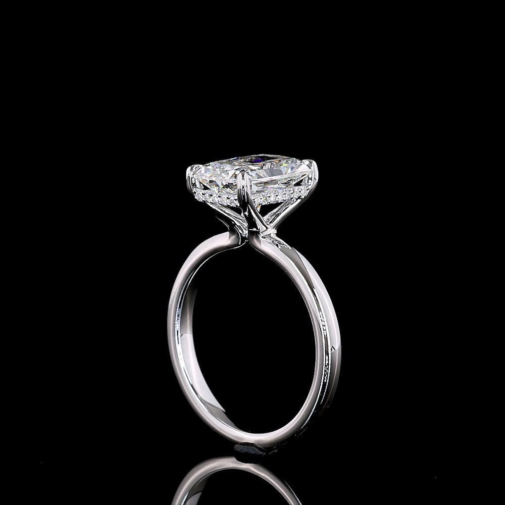 14K White Gold Radiant Cut Lab Diamond Hidden Halo Engagement Ring - 3.26 Carat Total Diamond Weight, E VS1 Center - Covaloro Fine Jewelry