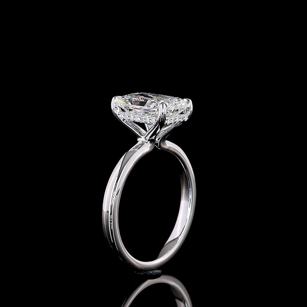 14K White Gold Radiant Cut Lab Diamond Hidden Halo Engagement Ring - 3.26 Carat Total Diamond Weight, E VS1 Center - Covaloro Fine Jewelry