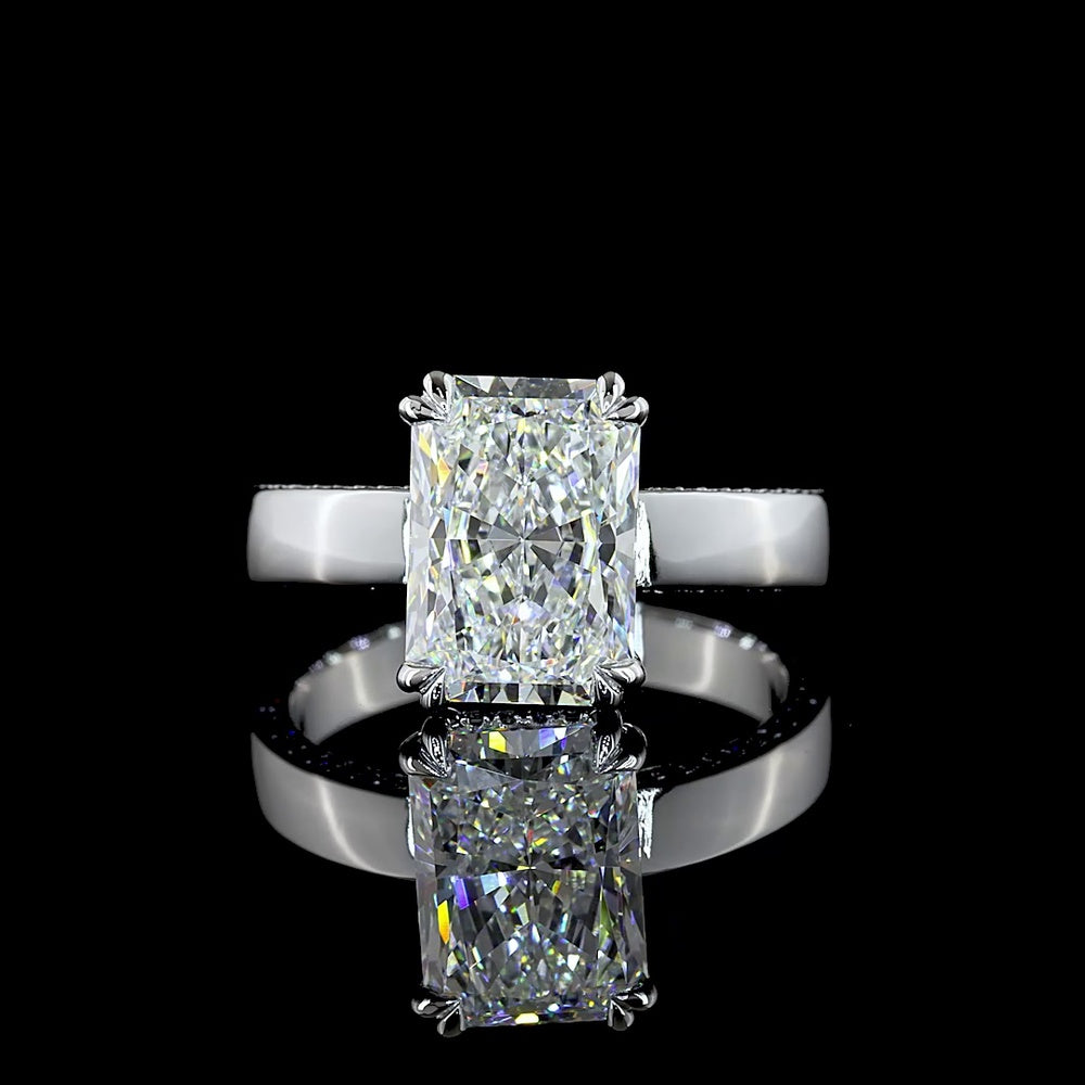 14K White Gold Radiant Cut Lab Diamond Hidden Halo Ring - 3.56 Carats Center Stone, 3.94 Carats Total Weight with E VVS2 Clarity - Covaloro Fine Jewelry