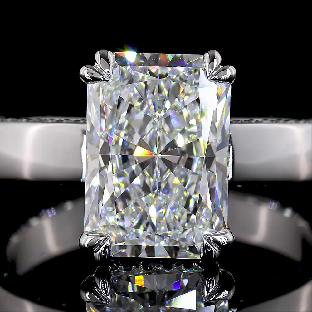 14K White Gold Radiant Cut Lab Diamond Hidden Halo Ring - 3.56 Carats Center Stone, 3.94 Carats Total Weight with E VVS2 Clarity - Covaloro Fine Jewelry