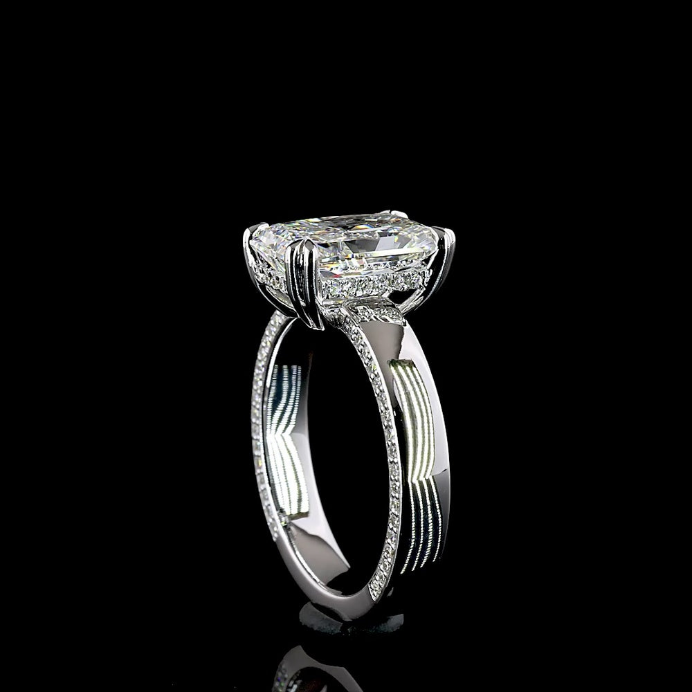 14K White Gold Radiant Cut Lab Diamond Hidden Halo Ring - 3.56 Carats Center Stone, 3.94 Carats Total Weight with E VVS2 Clarity - Covaloro Fine Jewelry