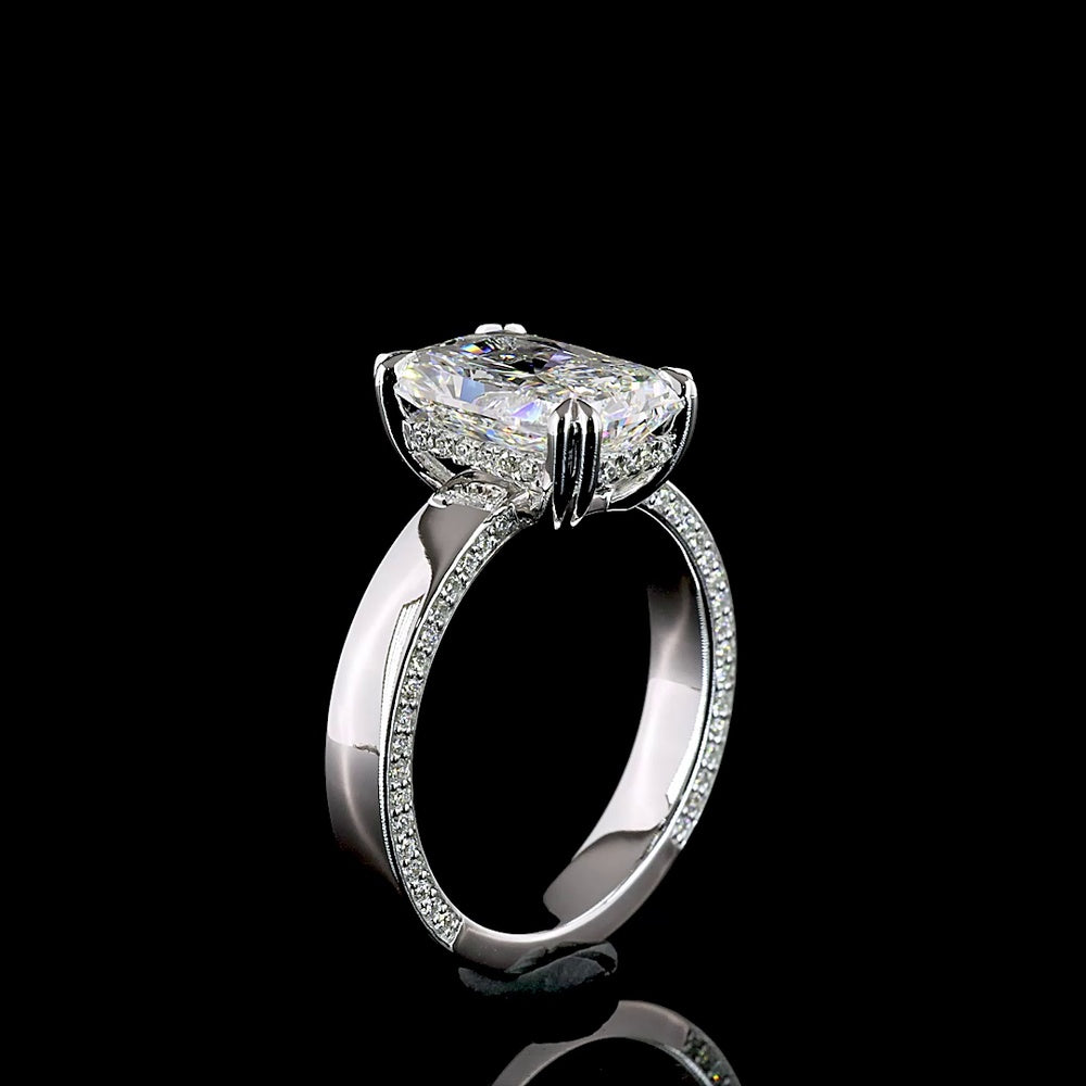 14K White Gold Radiant Cut Lab Diamond Hidden Halo Ring - 3.56 Carats Center Stone, 3.94 Carats Total Weight with E VVS2 Clarity - Covaloro Fine Jewelry