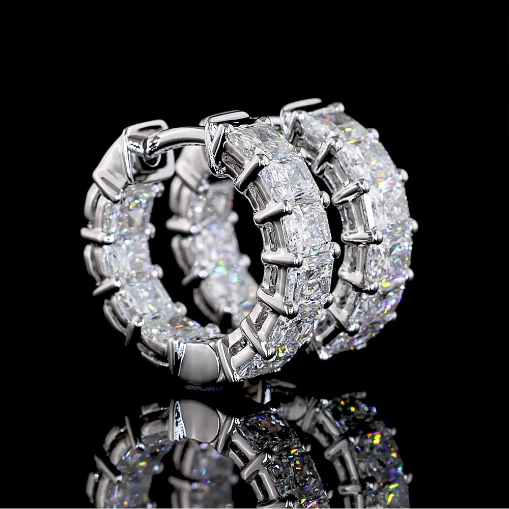 14K White Gold Radiant Cut Lab Diamond Huggie Earrings - 2.59 Carats Total Diamond Weight - Covaloro Fine Jewelry