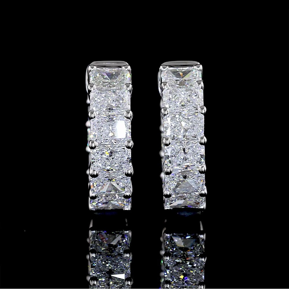 14K White Gold Radiant Cut Lab Diamond Huggie Earrings - 2.59 Carats Total Diamond Weight - Covaloro Fine Jewelry
