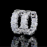 14K White Gold Radiant Cut Lab Diamond Huggie Earrings - 2.59 Carats Total Diamond Weight - Covaloro Fine Jewelry