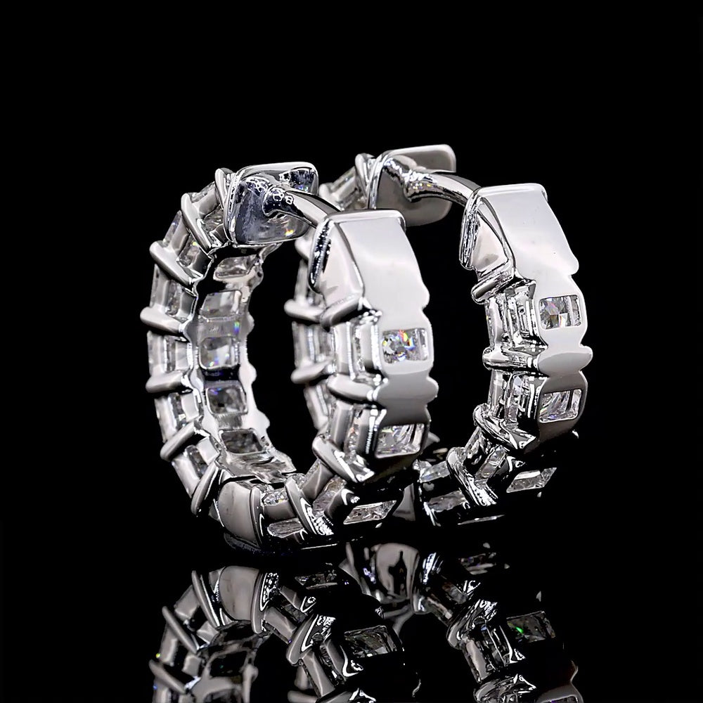 14K White Gold Radiant Cut Lab Diamond Huggie Earrings - 2.59 Carats Total Diamond Weight - Covaloro Fine Jewelry