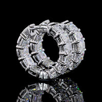 14K White Gold Radiant Cut Lab Diamond Huggie Earrings - 3.01 Total Carat Weight, 20 Stones, E-F Color VS1 Clarity - Covaloro Fine Jewelry
