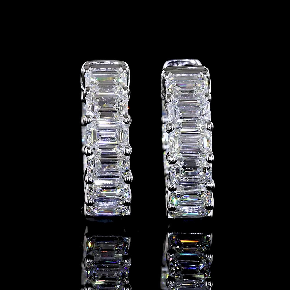 14K White Gold Radiant Cut Lab Diamond Huggie Earrings - 3.01 Total Carat Weight, 20 Stones, E-F Color VS1 Clarity - Covaloro Fine Jewelry