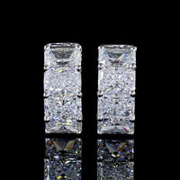 14K White Gold Radiant Cut Lab Diamond Huggie Earrings - 4.19 Carats Total Diamond Weight (E-F VS Clarity) - Covaloro Fine Jewelry