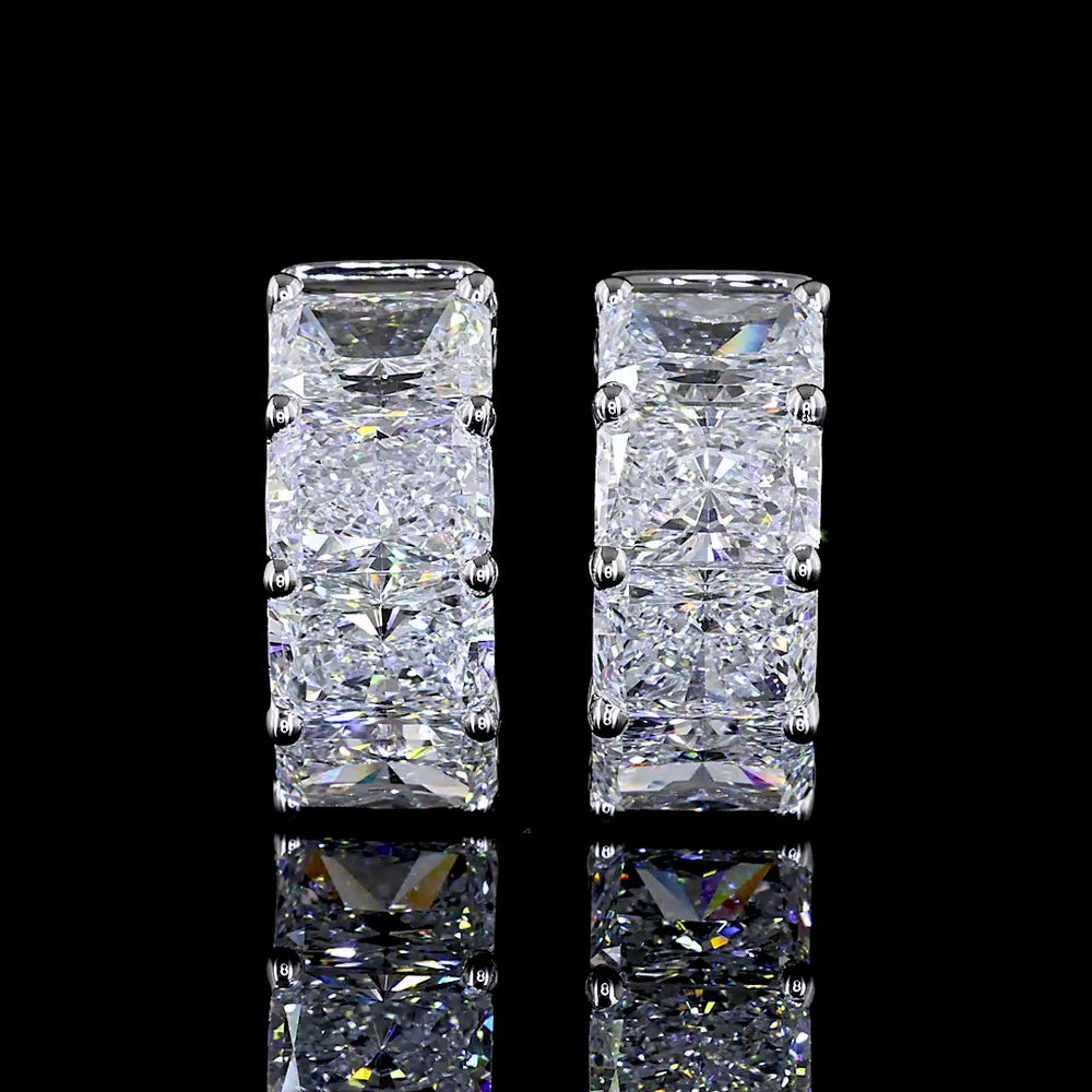 14K White Gold Radiant Cut Lab Diamond Huggie Earrings - 4.19 Carats Total Diamond Weight (E-F VS Clarity) - Covaloro Fine Jewelry