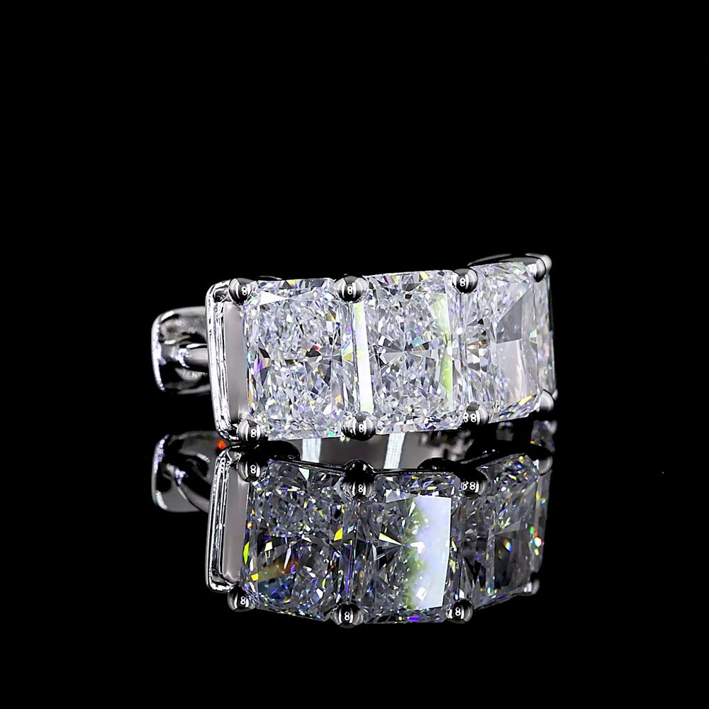 14K White Gold Radiant Cut Lab Diamond Huggie Earrings - 4.19 Carats Total Diamond Weight (E-F VS Clarity) - Covaloro Fine Jewelry