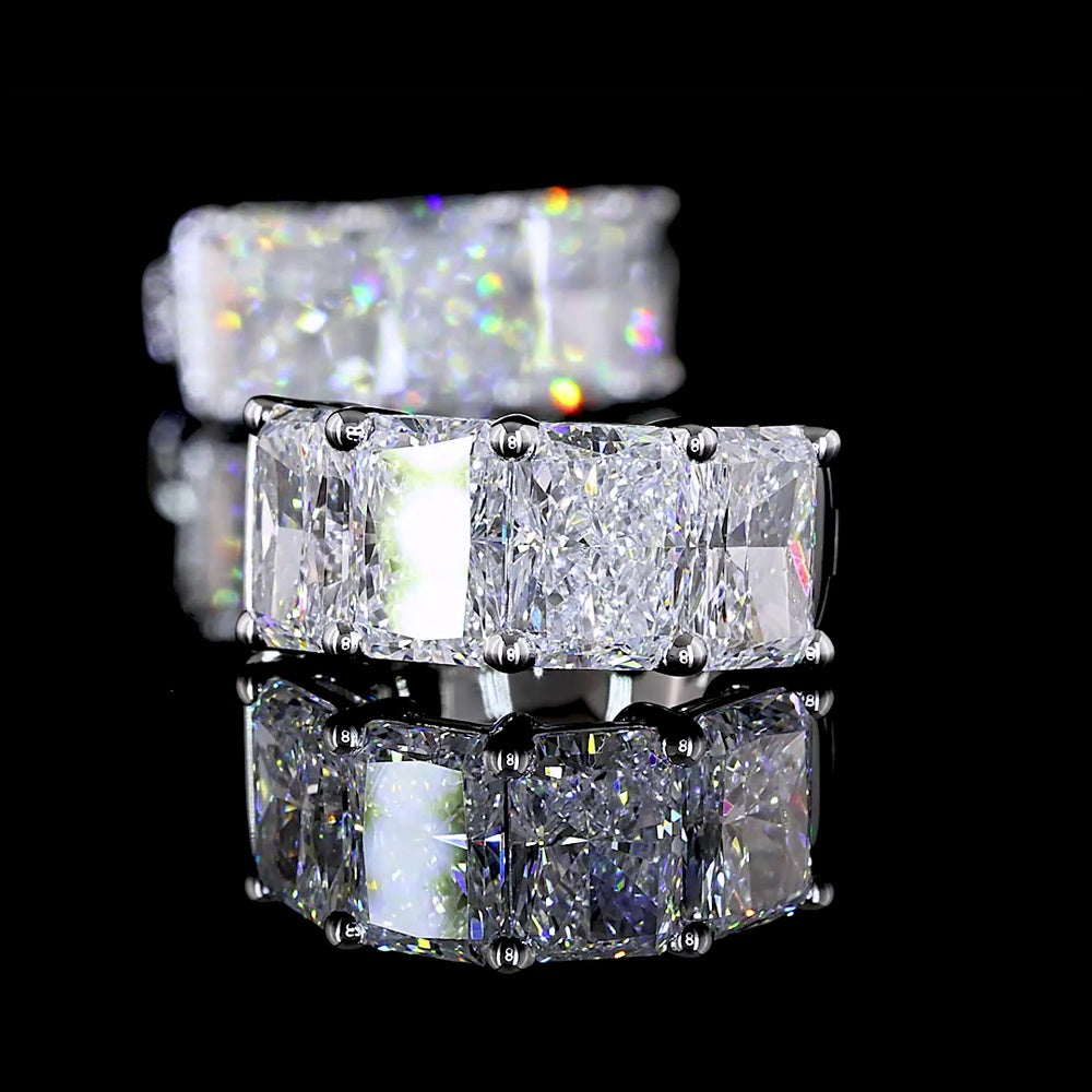 14K White Gold Radiant Cut Lab Diamond Huggie Earrings - 4.19 Carats Total Diamond Weight (E-F VS Clarity) - Covaloro Fine Jewelry
