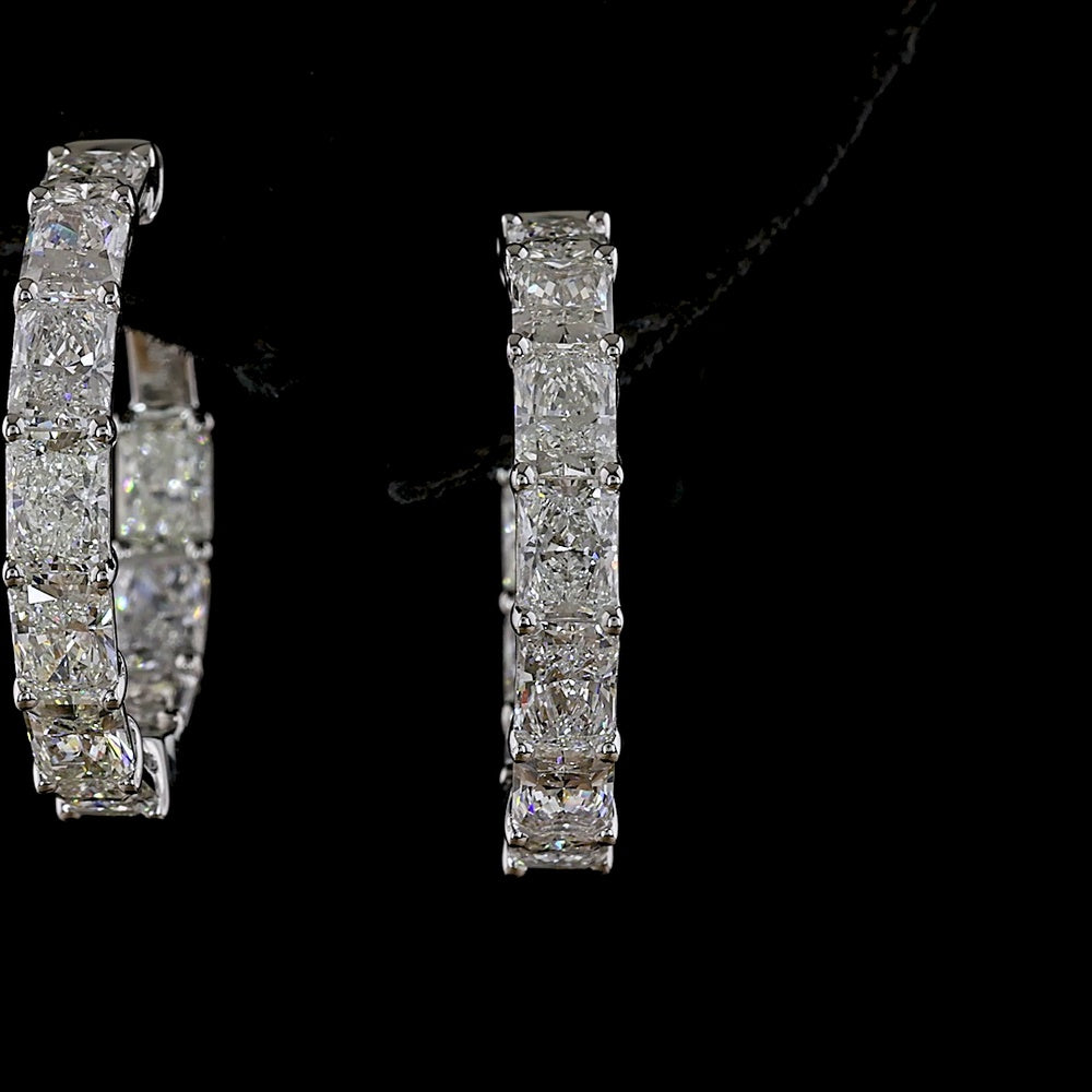14K White Gold Radiant Cut Lab Diamond Huggie Earrings - 5.15 Carat Total Weight (E-F Color, VS1 Clarity, 20 Stones) - Covaloro Fine Jewelry