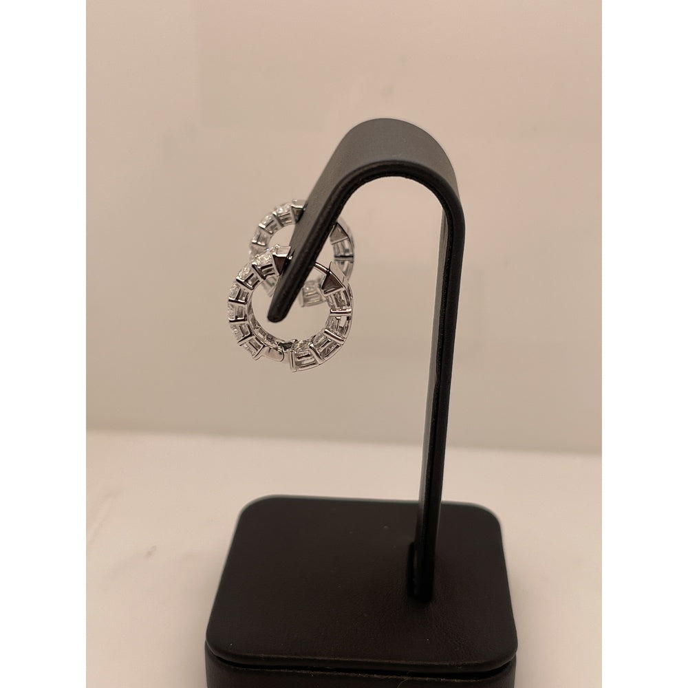 14K White Gold Radiant Cut Lab Diamond Huggie Earrings - 6.36 Carat Total Weight, E-F Color VS2 Clarity, Prong Set - Covaloro Fine Jewelry