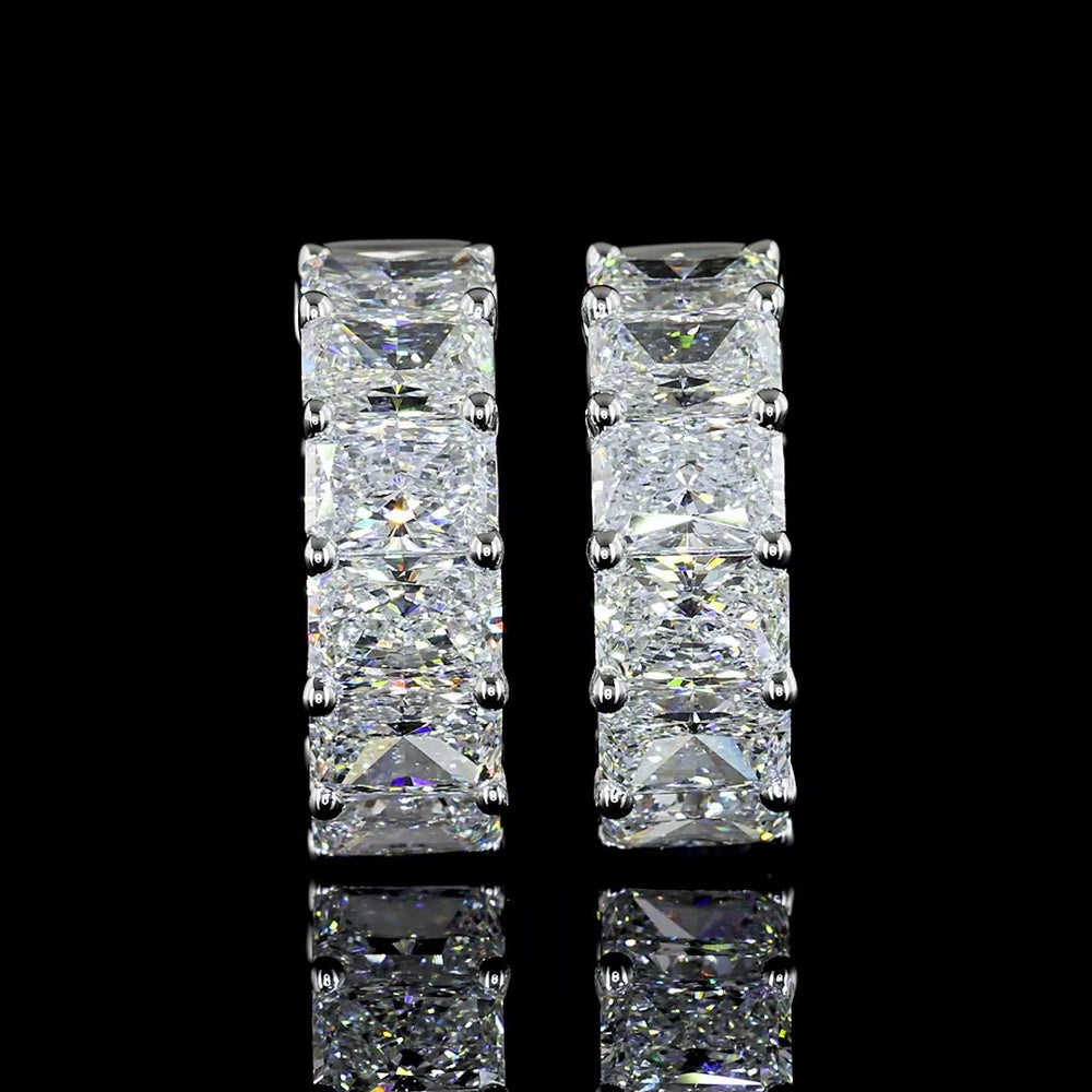 14K White Gold Radiant Cut Lab Diamond Huggie Earrings - 6.51 Carats Total Diamond Weight, E-F VS Clarity - Covaloro Fine Jewelry