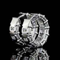 14K White Gold Radiant Cut Lab Diamond Huggie Earrings - 6.51 Carats Total Diamond Weight, E-F VS Clarity - Covaloro Fine Jewelry