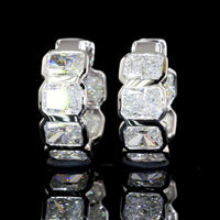 14K White Gold Radiant Cut Lab Diamond Huggie Earrings with Bezel Setting - 3.95 Carat Total Weight (E-F Color, VS2 Clarity) - Covaloro Fine Jewelry