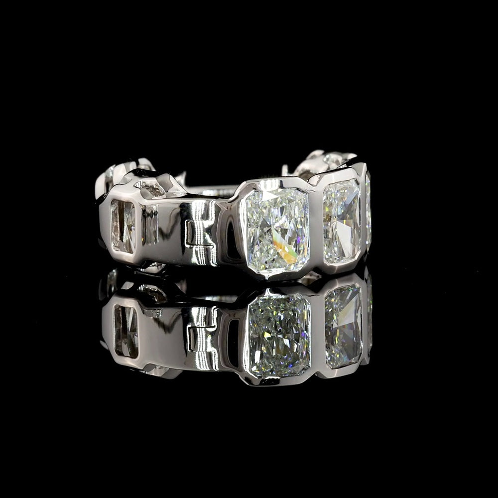 14K White Gold Radiant Cut Lab Diamond Huggie Earrings with Bezel Setting - 3.95 Carat Total Weight (E-F Color, VS2 Clarity) - Covaloro Fine Jewelry