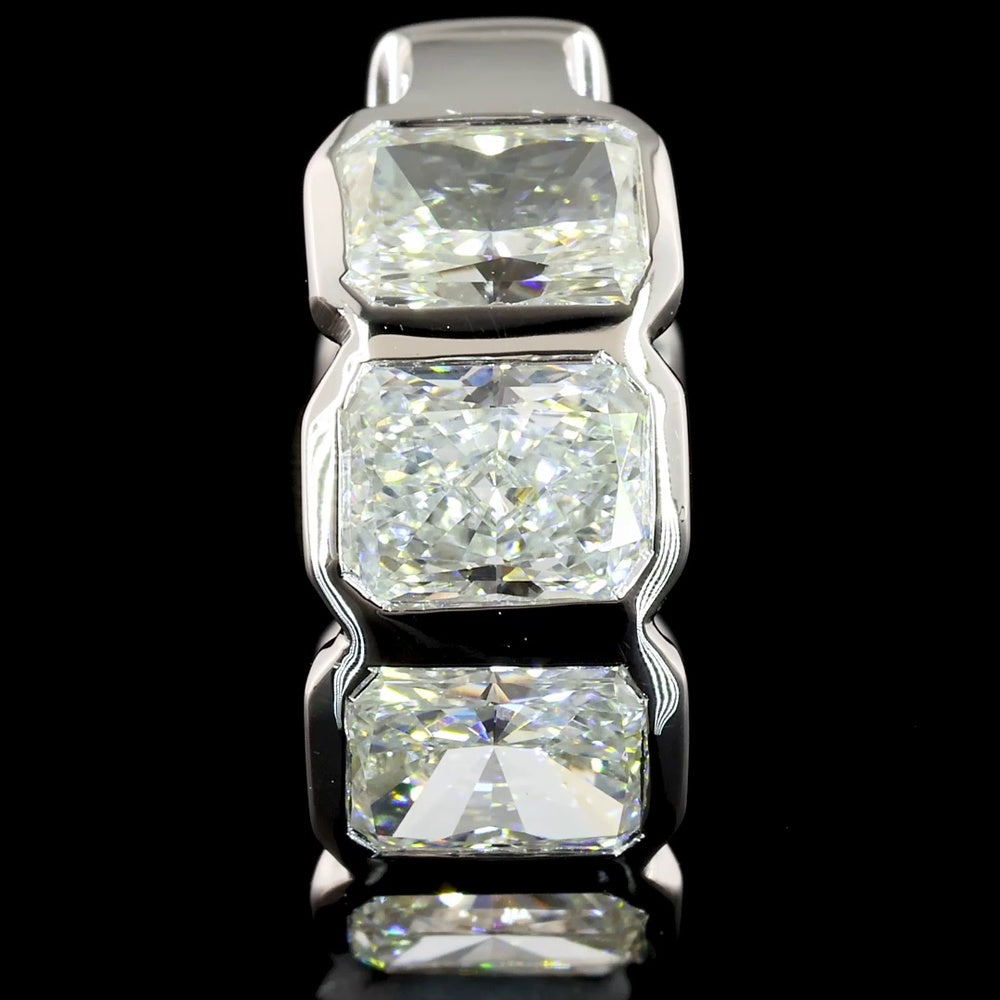 14K White Gold Radiant Cut Lab Diamond Huggie Earrings with Bezel Setting - 3.95 Carat Total Weight (E-F Color, VS2 Clarity) - Covaloro Fine Jewelry