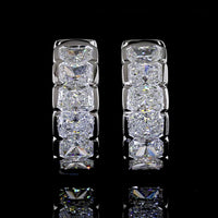14K White Gold Radiant Cut Lab Diamond Huggie Earrings with Half Bezel Setting - 2.06 Carats Total Diamond Weight - Covaloro Fine Jewelry