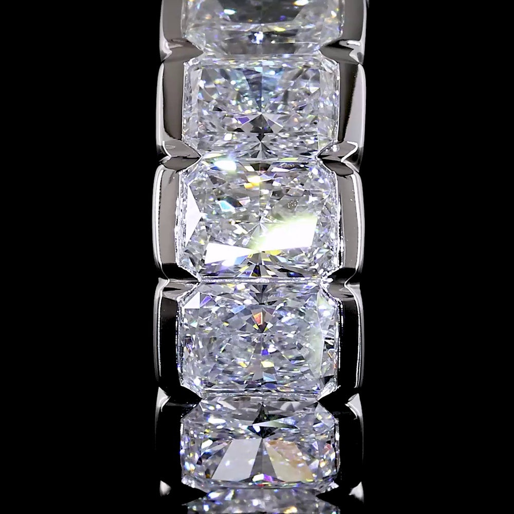14K White Gold Radiant Cut Lab Diamond Huggie Earrings with Half Bezel Setting - 2.06 Carats Total Diamond Weight - Covaloro Fine Jewelry