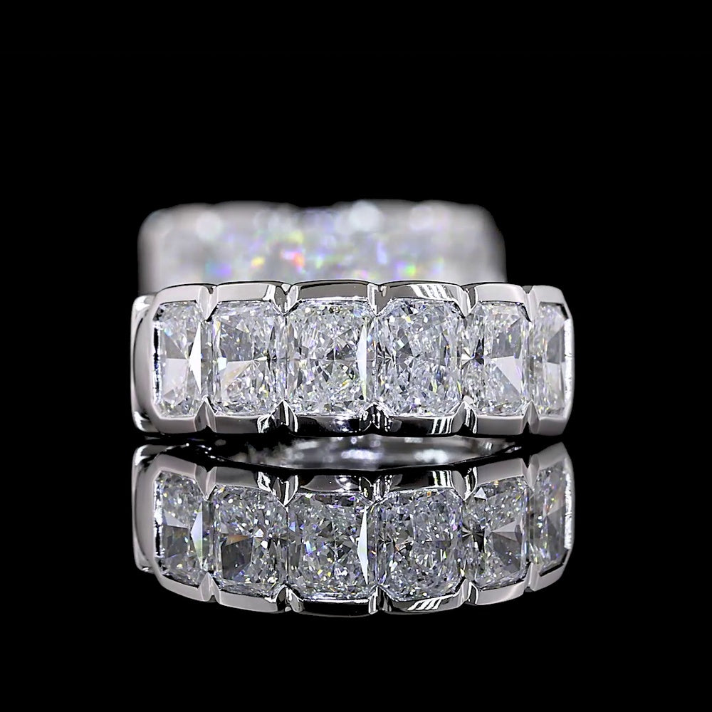 14K White Gold Radiant Cut Lab Diamond Huggie Earrings with Half Bezel Setting - 2.06 Carats Total Diamond Weight - Covaloro Fine Jewelry