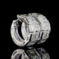 14K White Gold Radiant Cut Lab Diamond Huggie Earrings with Half Bezel Setting - 5.43 Total Carat Weight, E-F VS Clarity - Covaloro Fine Jewelry
