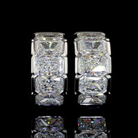 14K White Gold Radiant Cut Lab Diamond Huggie Earrings with Half Bezel Setting - 5.43 Total Carat Weight, E-F VS Clarity - Covaloro Fine Jewelry