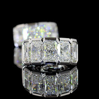 14K White Gold Radiant Cut Lab Diamond Huggie Earrings with Half Bezel Setting - 5.43 Total Carat Weight, E-F VS Clarity - Covaloro Fine Jewelry