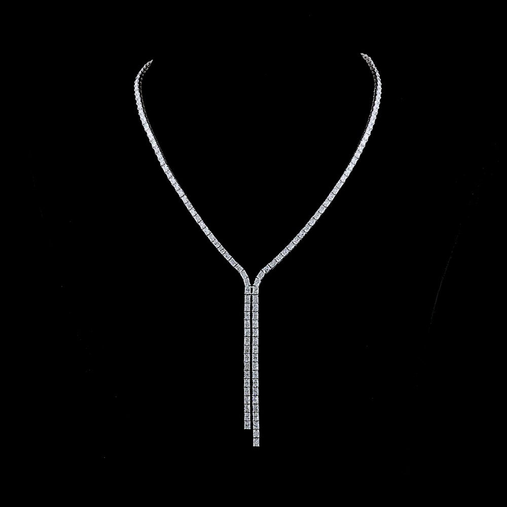 14K White Gold Radiant Cut Lab Diamond Lariat Necklace - 16.15 Carat Total Weight with 151 Prong-Set Stones in North-South Orientation - Covaloro Fine Jewelry