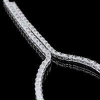 14K White Gold Radiant Cut Lab Diamond Lariat Necklace - 16.15 Carat Total Weight with 151 Prong-Set Stones in North-South Orientation - Covaloro Fine Jewelry