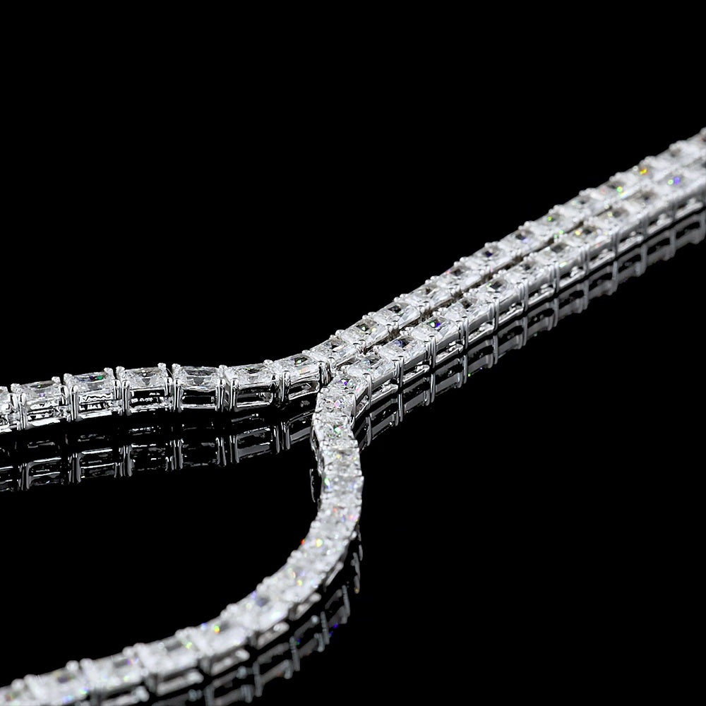 14K White Gold Radiant Cut Lab Diamond Lariat Necklace - 16.15 Carat Total Weight with 151 Prong-Set Stones in North-South Orientation - Covaloro Fine Jewelry