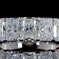 14K White Gold Radiant Cut Lab Diamond Seven Stone Eternity Band - 4.14 Carat Total Diamond Weight, E-F VS1 - Covaloro Fine Jewelry