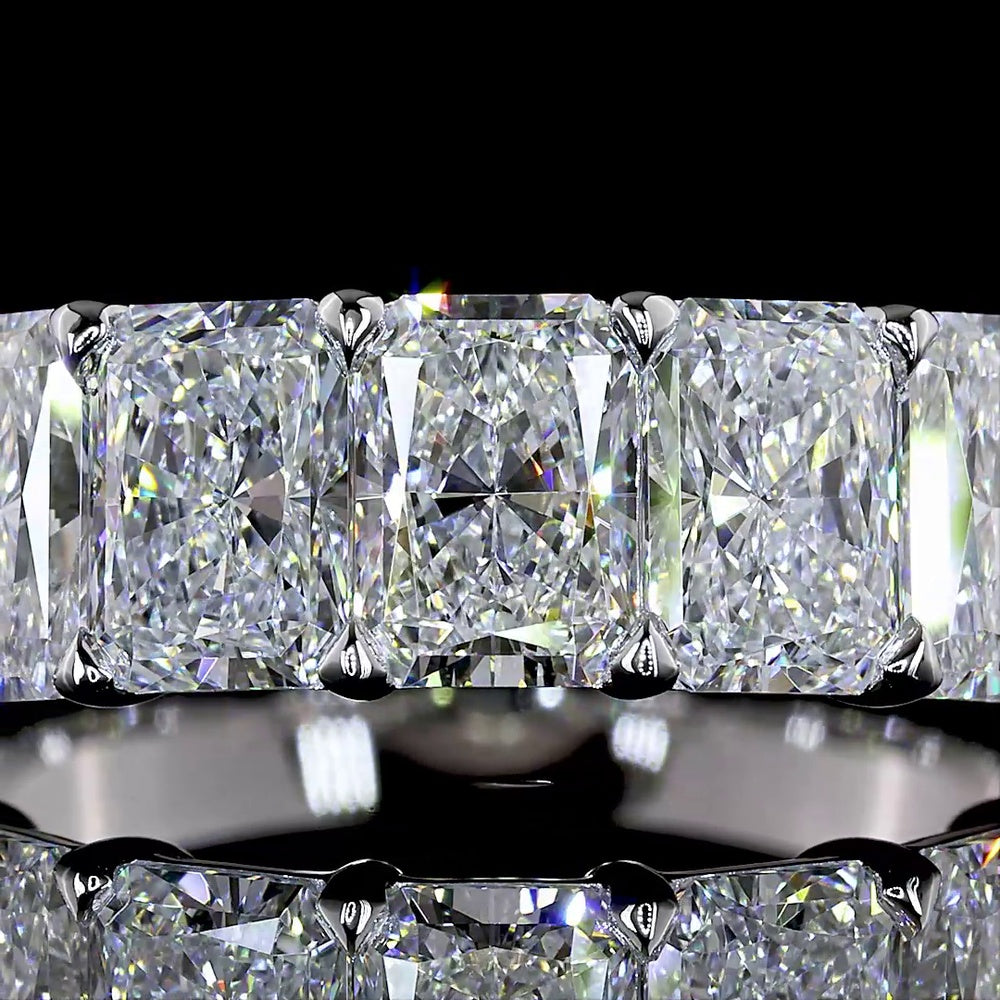 14K White Gold Radiant Cut Lab Diamond Seven Stone Eternity Band - 4.14 Carat Total Diamond Weight, E-F VS1 - Covaloro Fine Jewelry