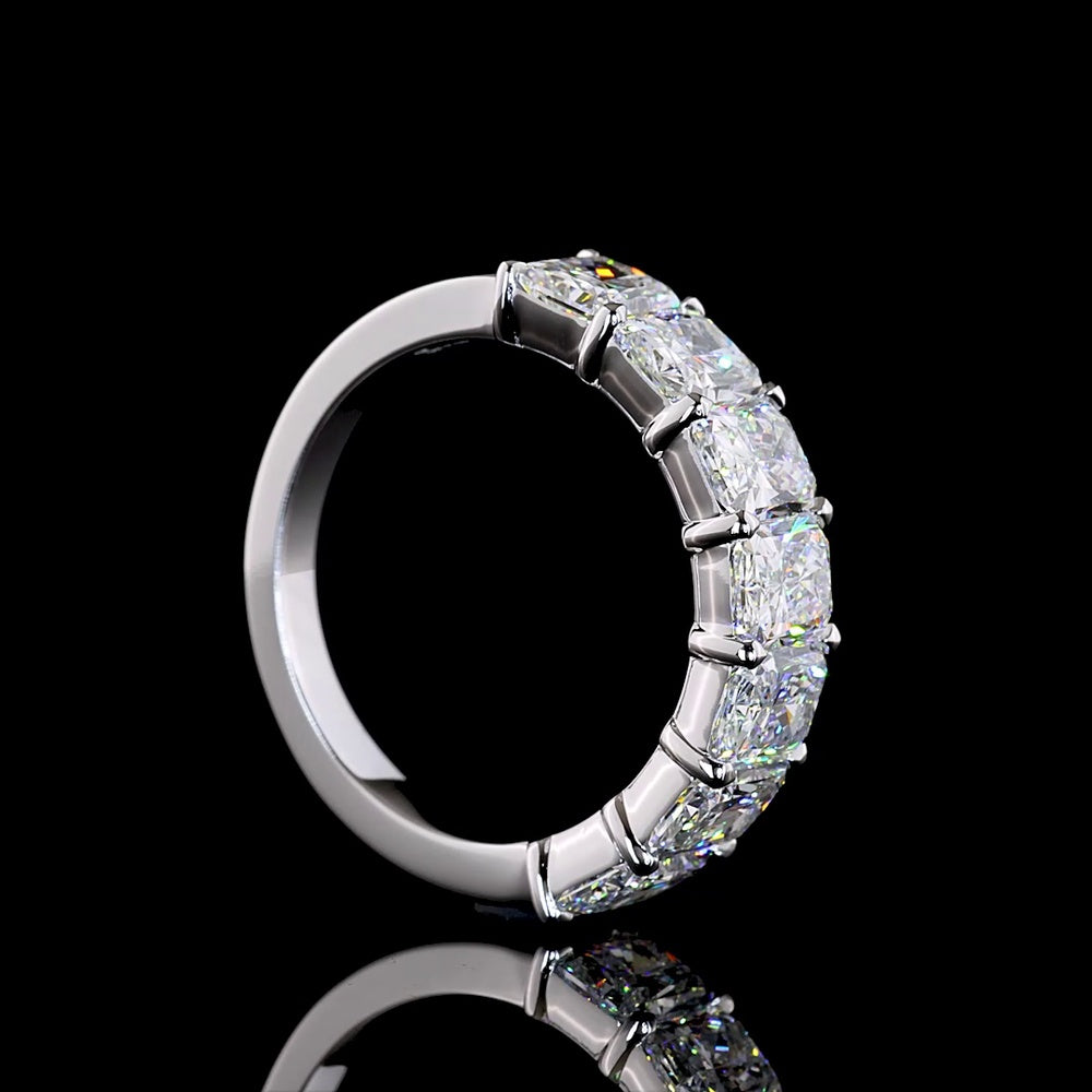 14K White Gold Radiant Cut Lab Diamond Seven Stone Eternity Band - 4.14 Carat Total Diamond Weight, E-F VS1 - Covaloro Fine Jewelry